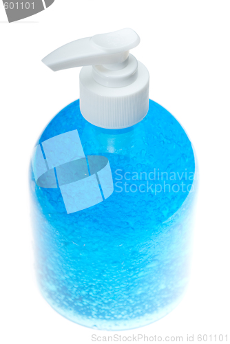 Image of blue hair gel bottle over white