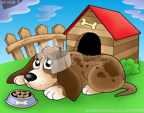 Image of Sad dog in front of kennel 2