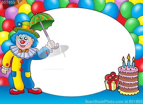 Image of Round frame with clown and balloons