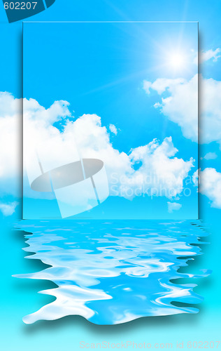 Image of blue sky sun water