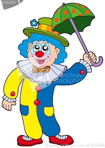 Image of Funny clown holding umbrella