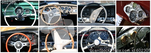 Image of Classic cars steering wheel.