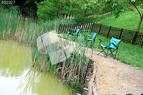 Image of Fishing by green pond