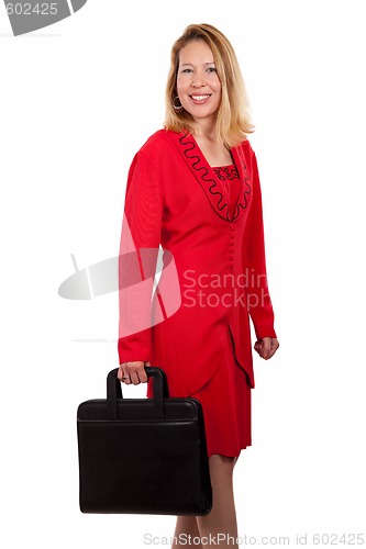 Image of Woman in red business suit