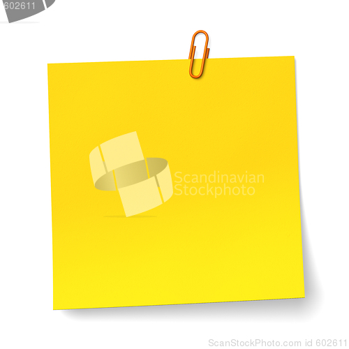 Image of Yellow note with orange Paper clip