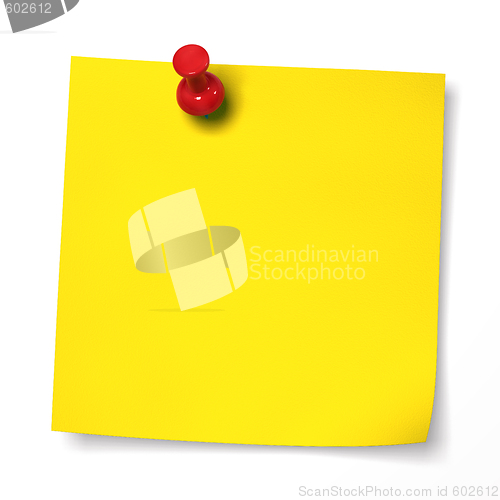 Image of Yellow note with red thumbtack