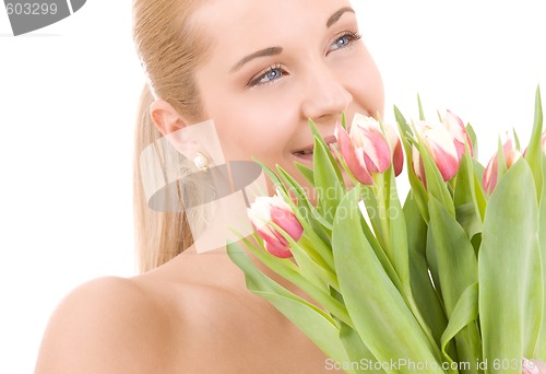 Image of happy woman with flowers