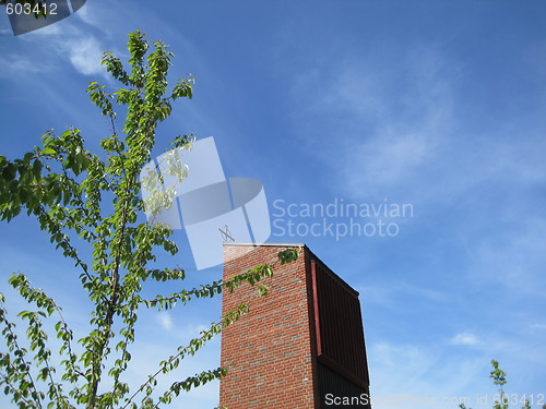 Image of Church tower under summer sky