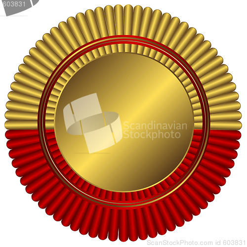 Image of Gold medal with red ribbon