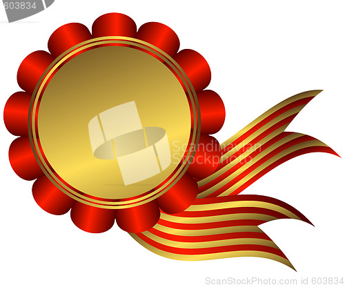 Image of Gold medal with red ribbon