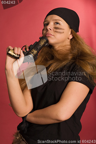 Image of pensive girl in pirate costume