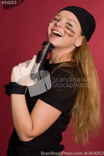 Image of laughing girl in suit of pirate
