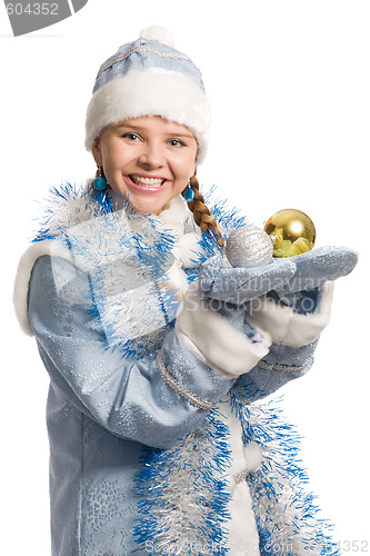 Image of Snow girl with christmas-tree decorations