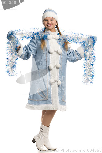 Image of Smiling snow maiden with tinsel