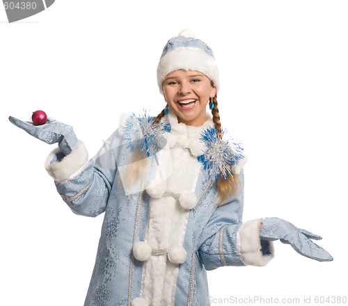 Image of Smiling snow maiden with christmas-tree decoration