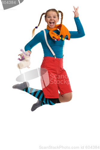 Image of cheerful girl jumps