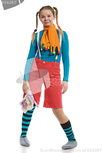 Image of girl in multi-coloured clothes