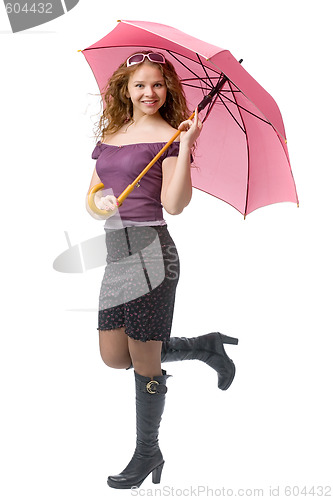 Image of young girl with pink umbrella