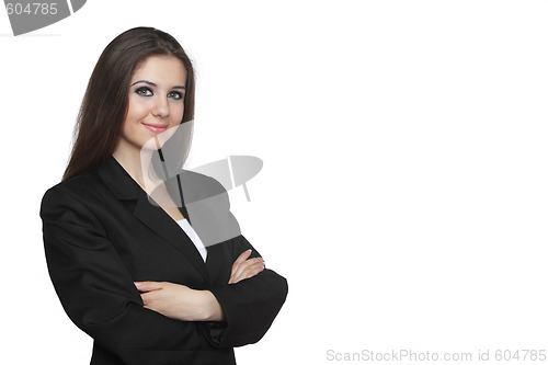 Image of Young business woman over white