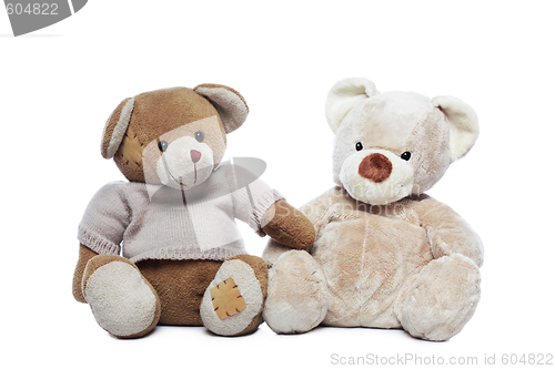 Image of Two Teddy bears over white background