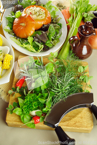 Image of Fresh Herbs And Stuffed Pumpkin