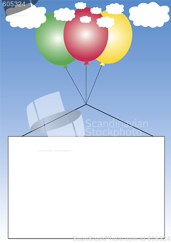 Image of ballons pulling a white banner