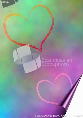 Image of painted hearts on aquarell background