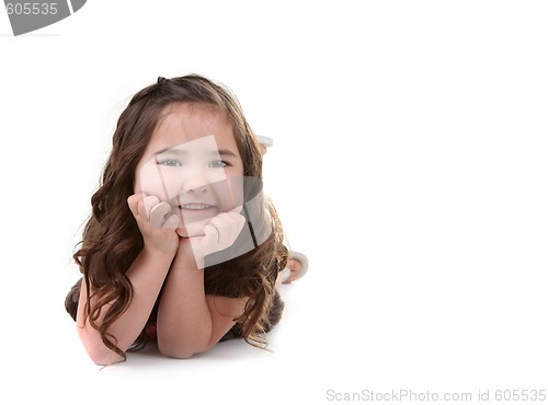 Image of Smiling Young Toddler Brunette on White Background