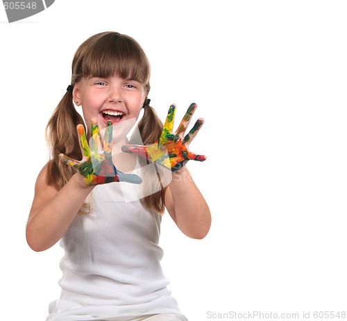 Image of Cute Happy Child Painting With Her Hands