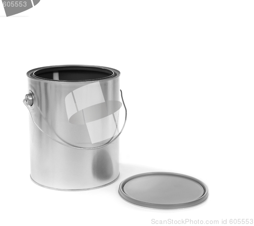 Image of Silver tin paint can opened