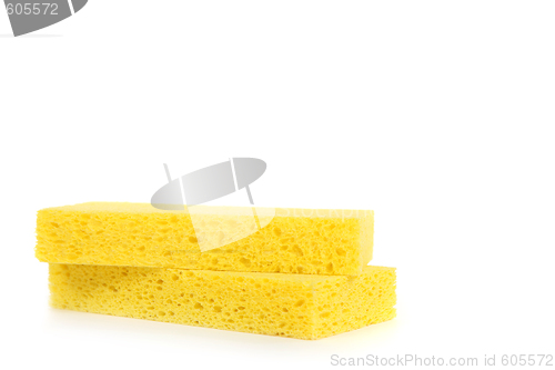 Image of 2 Yellow Sponges on White Background