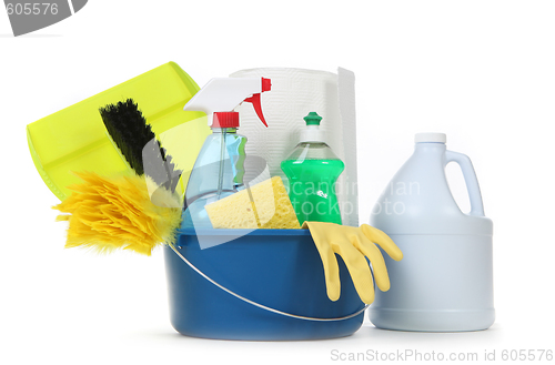 Image of Blank Household Cleaning Supplies in a Bucket