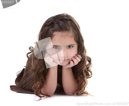 Image of Brunette Child Looking at the Viewer on White Background