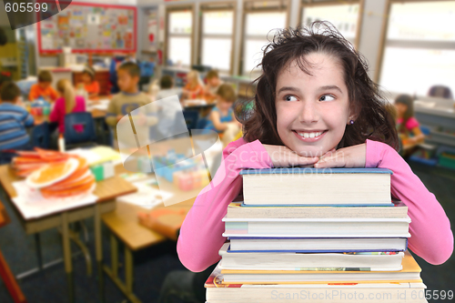Image of School Age Child Looking Up at Copy Space for your Text