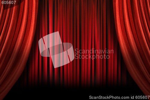 Image of Old fashioned elegant stage with swag velvet curtains