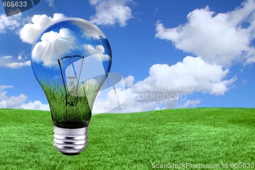 Image of Green Energy Solutions With Light Bulb Morphed Into Landscape