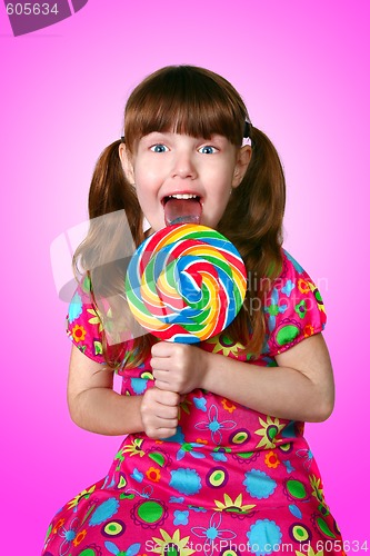 Image of Portrait of a Funny Little Girl and Her Sucker