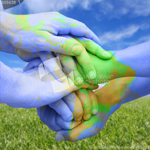 Image of Hands Painted Like a Map Representing Global Responsibility