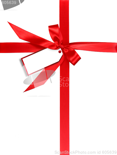 Image of Red Gift Wrapped WIth Ribbon and Tag