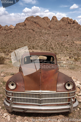 Image of Old Rusted Out Car in the Desert