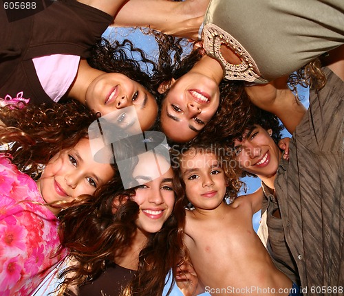 Image of Family of 6 Happy Kids Smiling Overhead