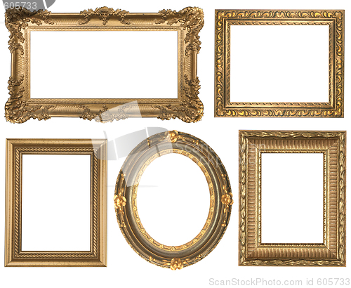 Image of Vintage Detailed Gold Empty Oval and Square Picure Frames