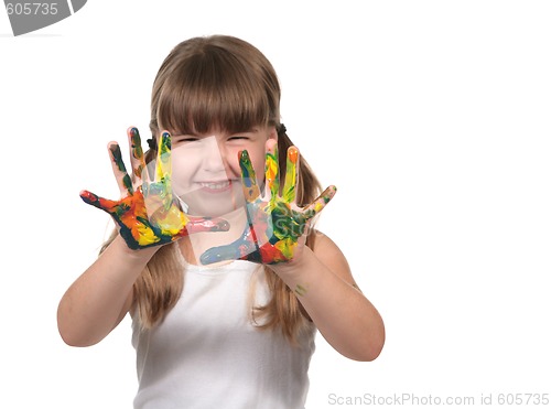 Image of Happy Preschool Child Finger Painting