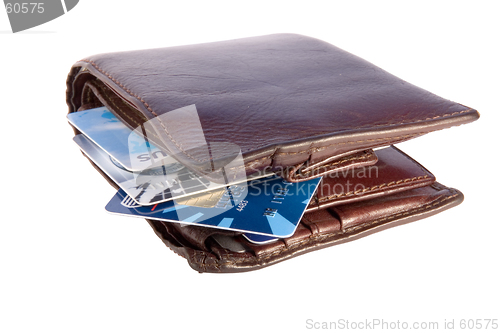 Image of Old wallet with credit cards inside, isolated on white backgroun