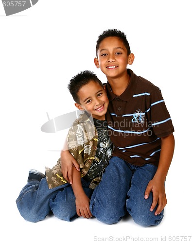 Image of Hispanic Brothers Smiling and Hugging