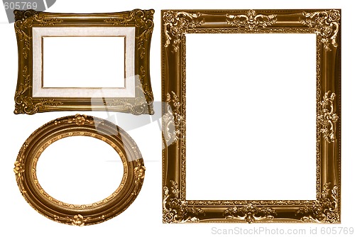 Image of Oval and Rectangular Decorative Gold Empty Wall Picture Frames