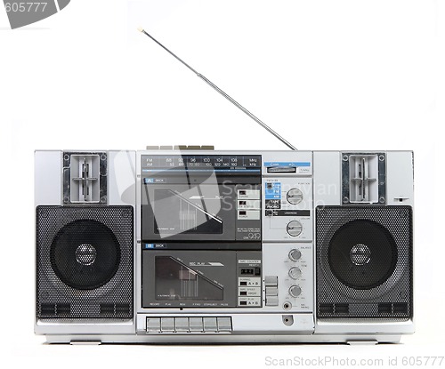 Image of Front View of a Vintage Boom Box Cassette Tape Player