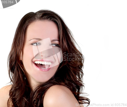 Image of Beautiful Female With Big Smile Looking Sideways