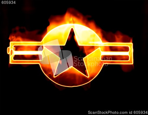 Image of USAF Star roundel on fire