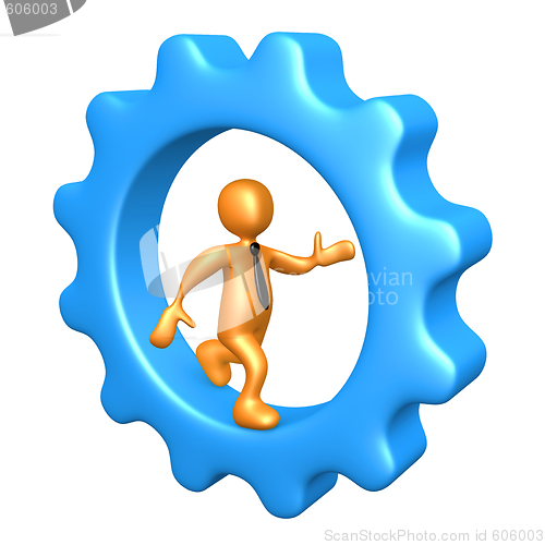 Image of Businessman Running Inside A Cogwheel